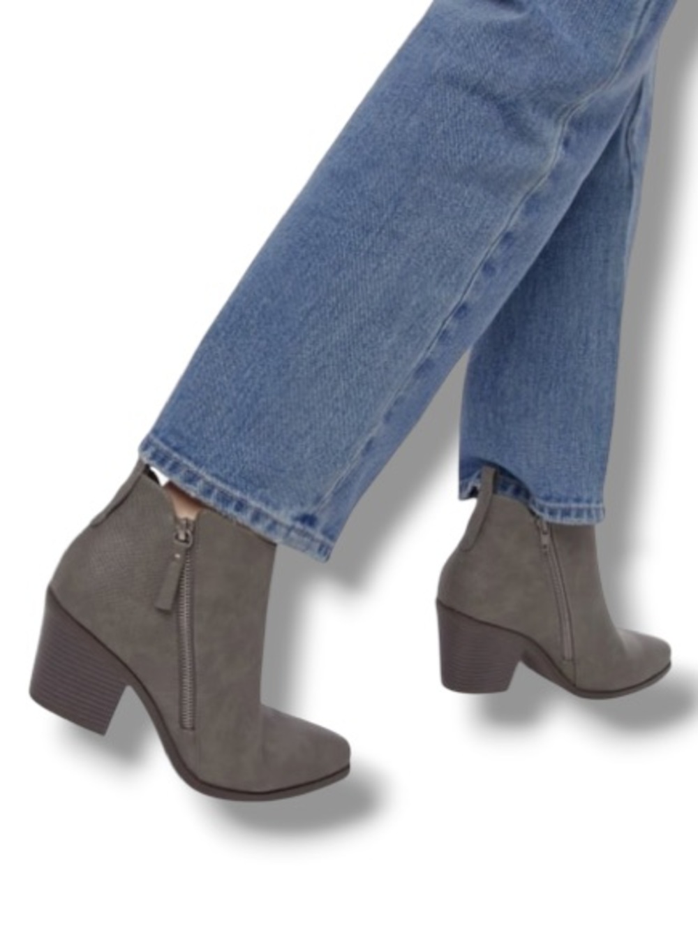 JustFab Women’s Carlee Side Zip Heeled Bootie Grey Ankle Boots Shoes